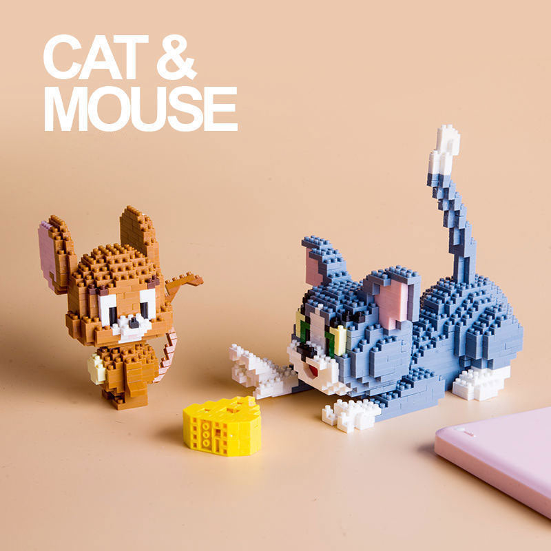 Compatible with Lego childhood cat and mouse diamond micro-particle puzzle diorama boy puzzle toy gift