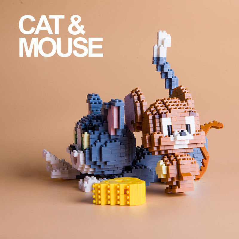 Compatible with Lego childhood cat and mouse diamond micro-particle puzzle diorama boy puzzle toy gift